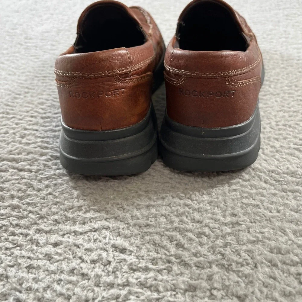 Rockport Mens Brown Leather Slip On Loafers Size 9.5 M Walking Shoes - Picture 4 of 11